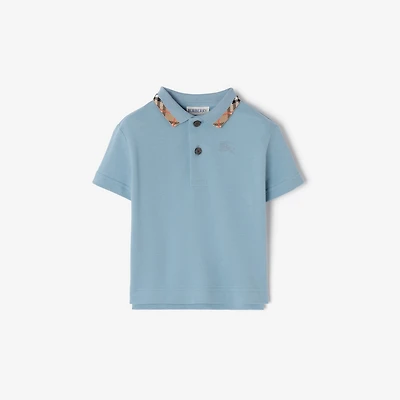 Check Collar Cotton Polo Shirt in Misty blue | Burberry® Official