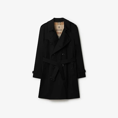 Mid-length Kensington Heritage Trench Coat in Black - Men, Cotton Gabardine | Burberry® Official