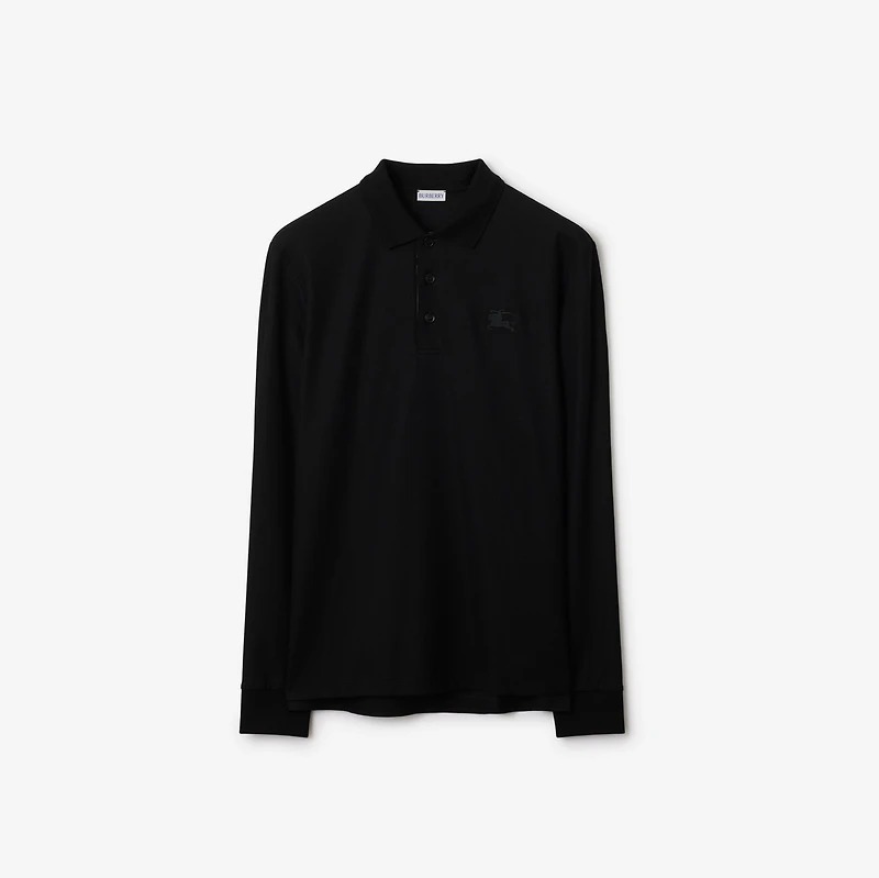 Long-sleeve Cotton Polo Shirt in Black - Men | Burberry® Official