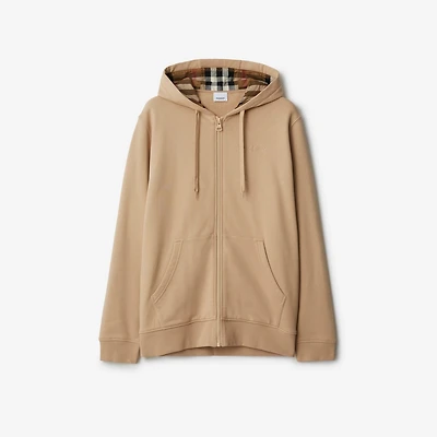 Cotton Blend Zip Hoodie in Soft fawn - Men | Burberry® Official