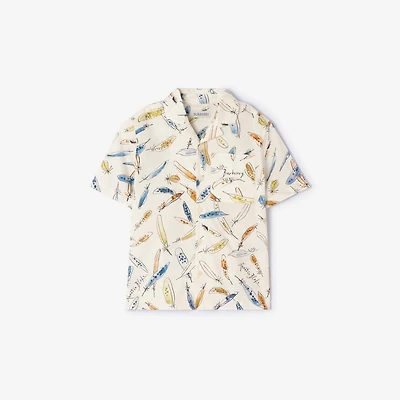 Feather Print Cotton Shirt in Ink blue | Burberry® Official