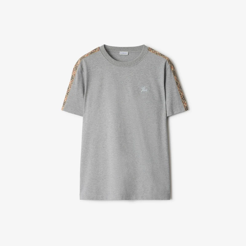 Check Trim Cotton T-shirt in Pale grey melange - Men | Burberry® Official