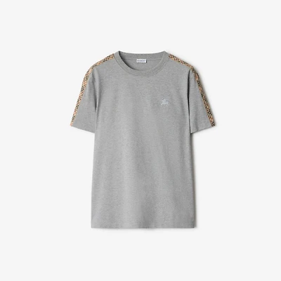 Check Trim Cotton T-shirt in Pale grey melange - Men | Burberry® Official