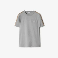 Check Trim Cotton T-shirt in Pale grey melange - Men | Burberry® Official