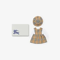 Check Cotton Three-piece Baby Gift Set in Sand beige - Children | Burberry® Official