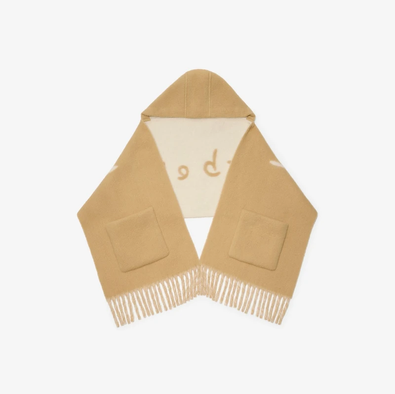 Logo Alpaca Wool Blend Hooded Scarf in Sand beige | Burberry® Official
