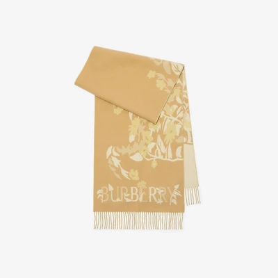Wide Floral EKD Cashmere Scarf in Sand beige | Burberry® Official