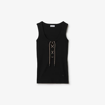 Check Trim Cotton Blend Tank Top in Black - Women | Burberry® Official