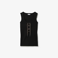 Check Trim Cotton Blend Tank Top in Black - Women | Burberry® Official