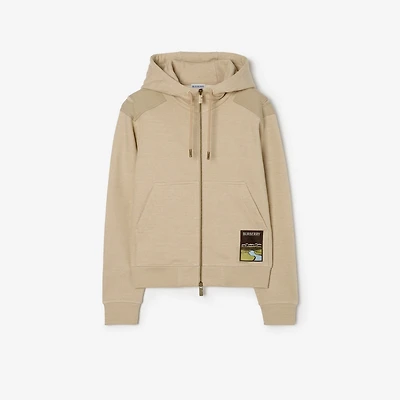 Landscape Label Cotton Zip Hoodie in Dune beige melange - Women | Burberry® Official