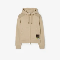 Landscape Label Cotton Zip Hoodie in Dune beige melange - Women | Burberry® Official