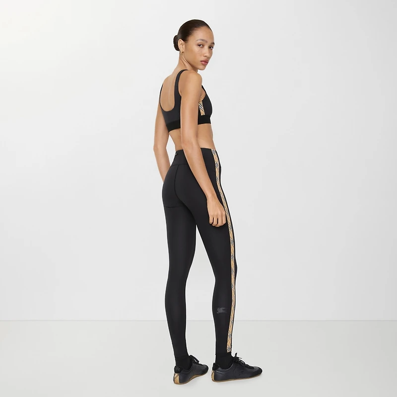 Check Trim Stretch Nylon Leggings in Black - Women | Burberry® Official