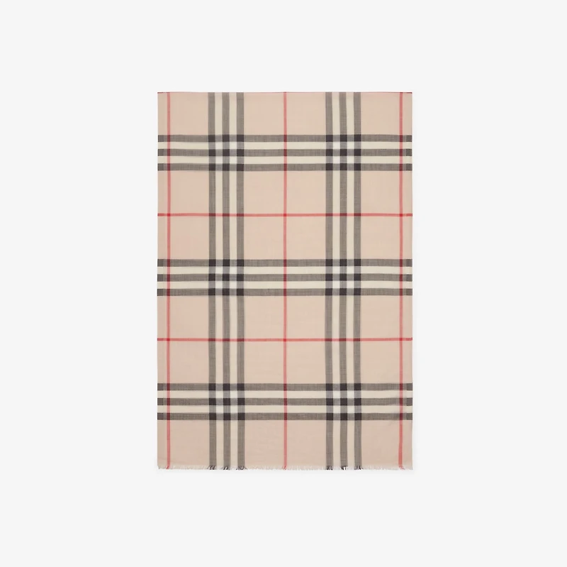 Check Wool Silk Scarf in Stone Beige | Burberry® Official
