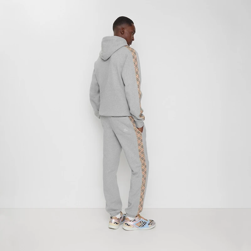 Check Trim Cotton Jogging Pants in Pale grey melange - Men | Burberry® Official