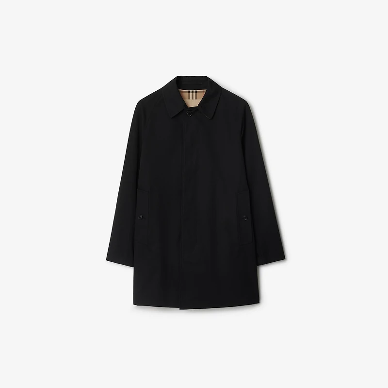Short Camden Heritage Car Coat in Black - Men, Cotton Gabardine | Burberry® Official