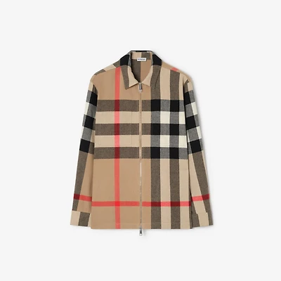 Check Wool Cotton Overshirt in Archive beige - Men | Burberry® Official