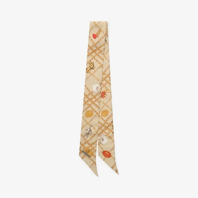 Skinny Check Charm Silk Scarf in Finch brown | Burberry® Official