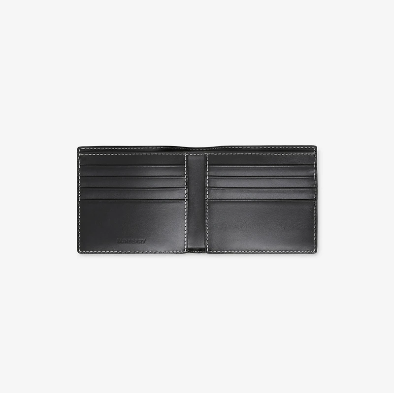 Check and Leather Bifold Wallet in Dark birch brown - Men, Canvas | Burberry® Official