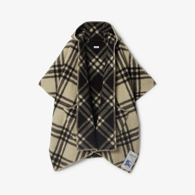 Reversible Check Wool Cape in Candle | Burberry® Official