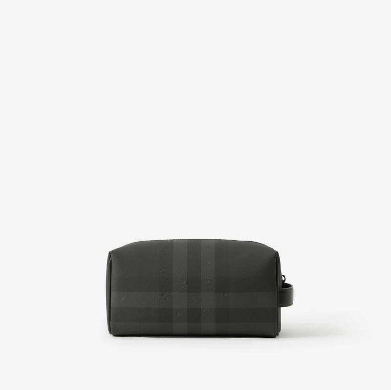 Check and Leather Travel Pouch in Charcoal - Men, Canvas | Burberry® Official