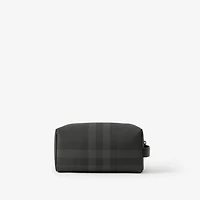 Check and Leather Travel Pouch in Charcoal - Men, Canvas | Burberry® Official