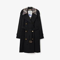 Mid-length Check Collar Castleford Trench Coat in Black - Women, Cotton | Burberry® Official