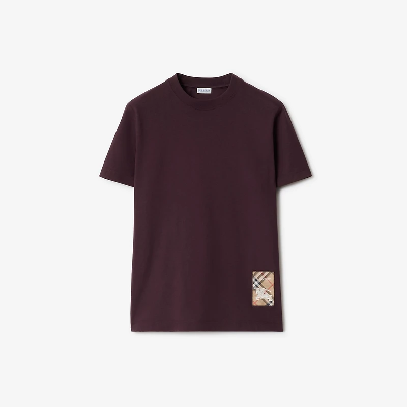 Check Label Cotton T-shirt in Wine red - Men | Burberry® Official