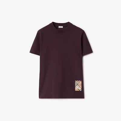 Check Label Cotton T-shirt in Wine red - Men | Burberry® Official
