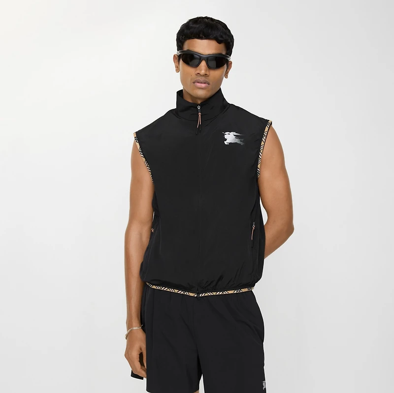 Check Trim Nylon Gilet in Black - Men | Burberry® Official
