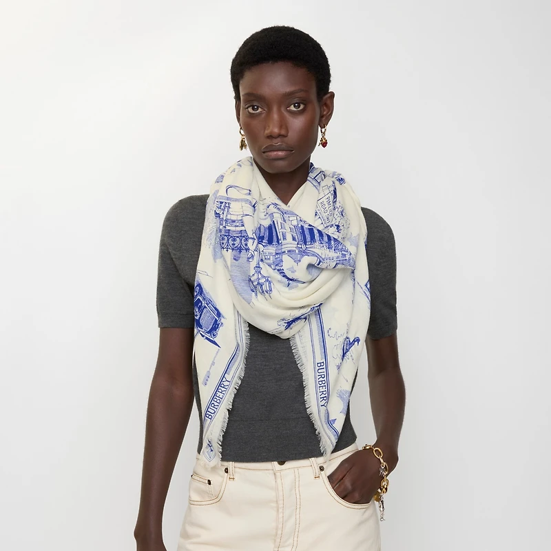London Landmarks Wool Silk Scarf in Knight | Burberry® Official