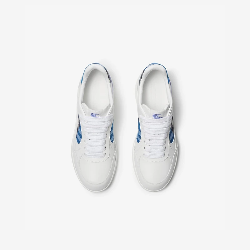 Leather and Check Terrace Sneakers​ in White/hyacinth - Men | Burberry® Official