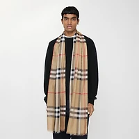 Wide Check Wool Silk Scarf in Archive beige | Burberry® Official