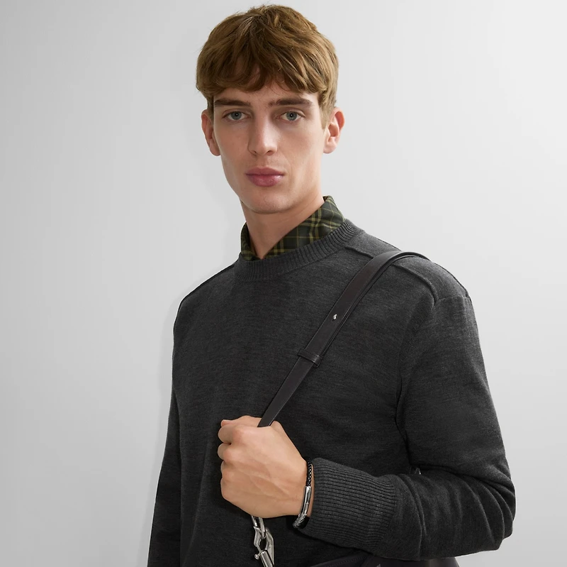 Leather Check Bracelet in Silver/black - Men | Burberry® Official