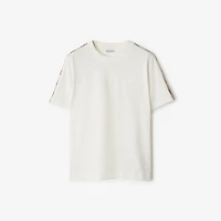 Check Trim Cotton T-shirt in Chalk - Women | Burberry® Official