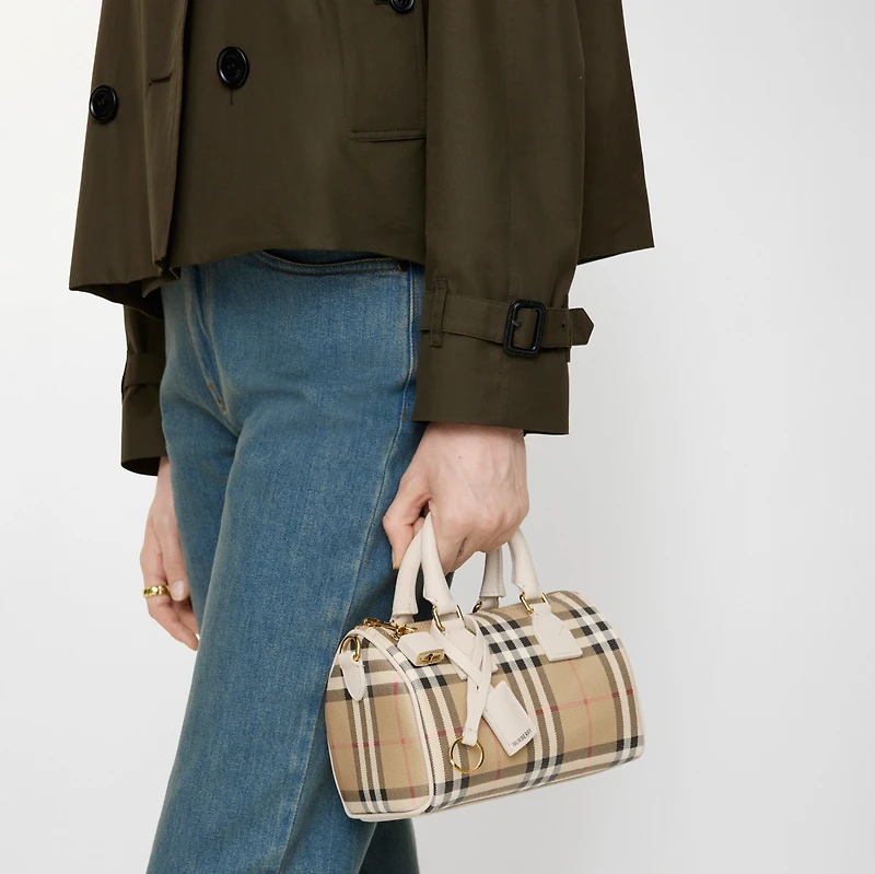 Mini Check Bowling Bag in Vintage check/soap beige - Women, Technical, Cotton | Burberry® Official