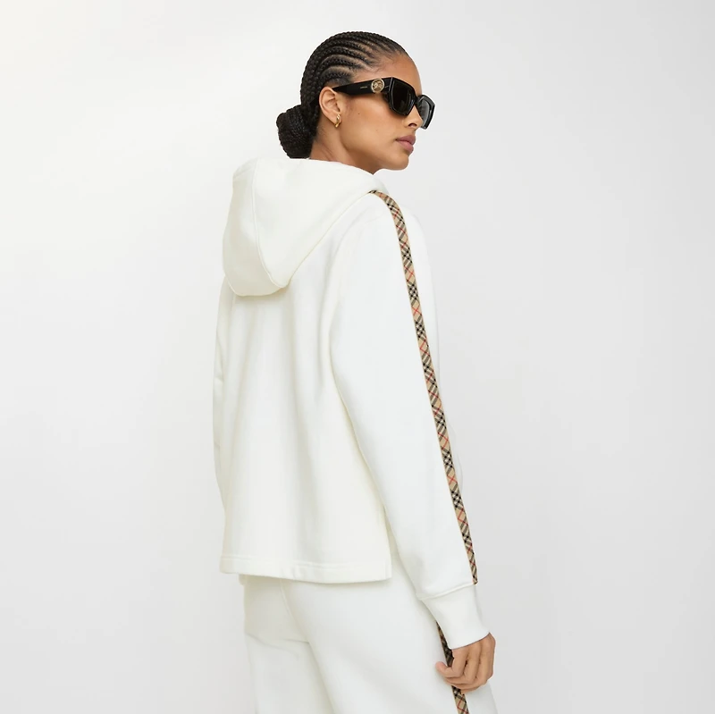 Check Trim Cotton Zip Hoodie in Chalk white - Women | Burberry® Official