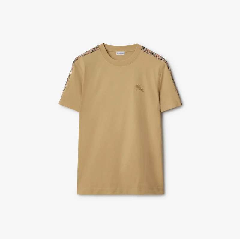 Check Trim Cotton T-shirt in Flax beige - Men | Burberry® Official
