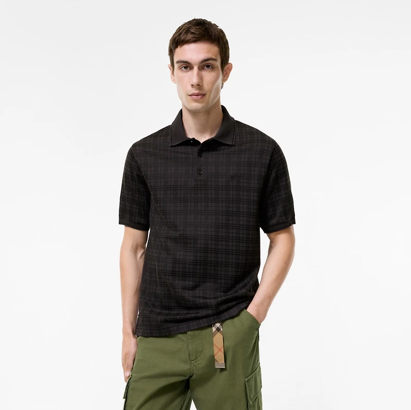 Check Cotton Blend Polo Shirt in Coal grey - Men | Burberry® Official