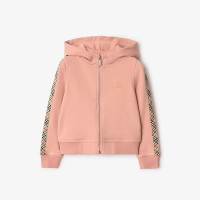 Check Trim Cotton Zip Hoodie in Slipper pink | Burberry® Official