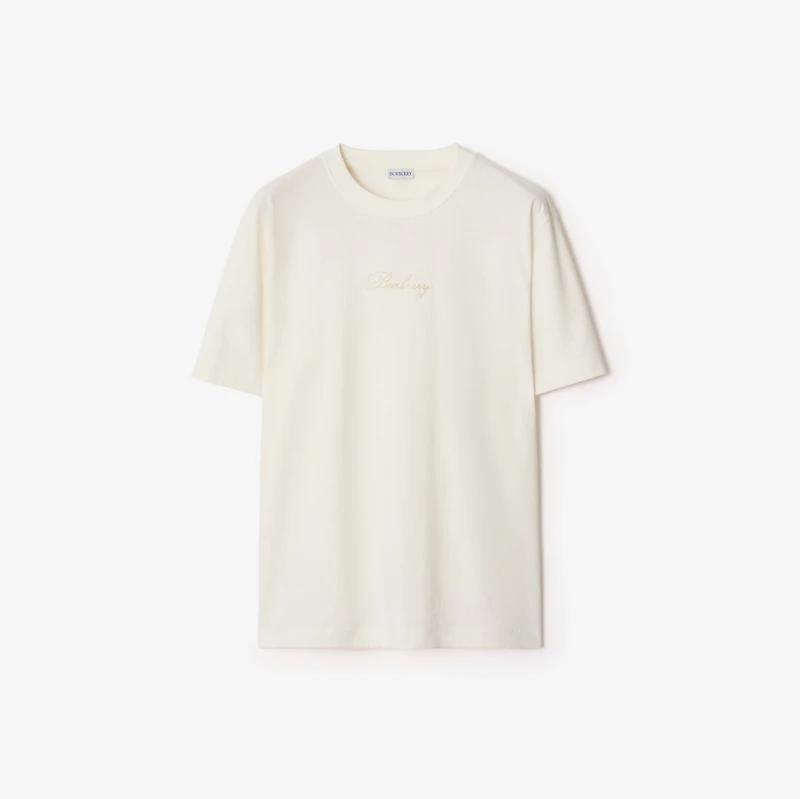Check Cursive Logo Cotton T-shirt in Chalk white - Men | Burberry® Official