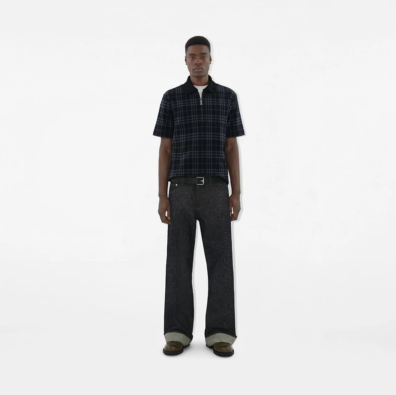 Check Stretch Cotton Blend Polo Shirt in Ink - Men | Burberry® Official