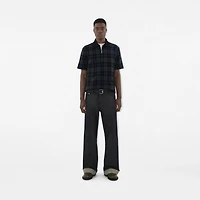 Check Stretch Cotton Blend Polo Shirt in Ink - Men | Burberry® Official