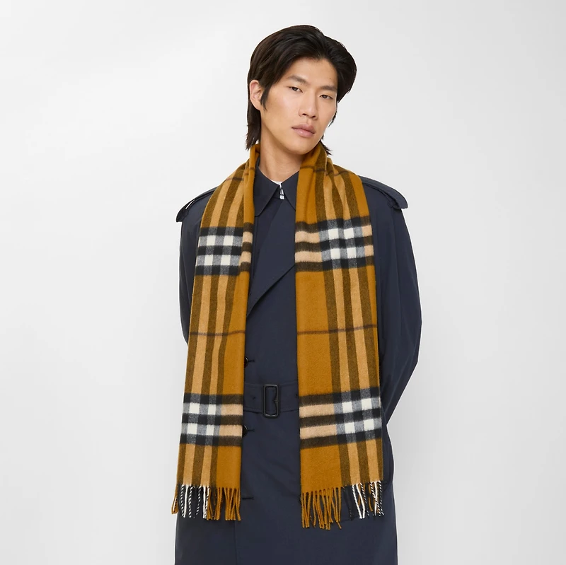 Check Cashmere Scarf in Teak | Burberry® Official