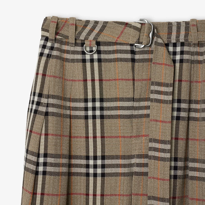Check Silk Blend Belted Trousers in Limestone beige - Women | Burberry® Official