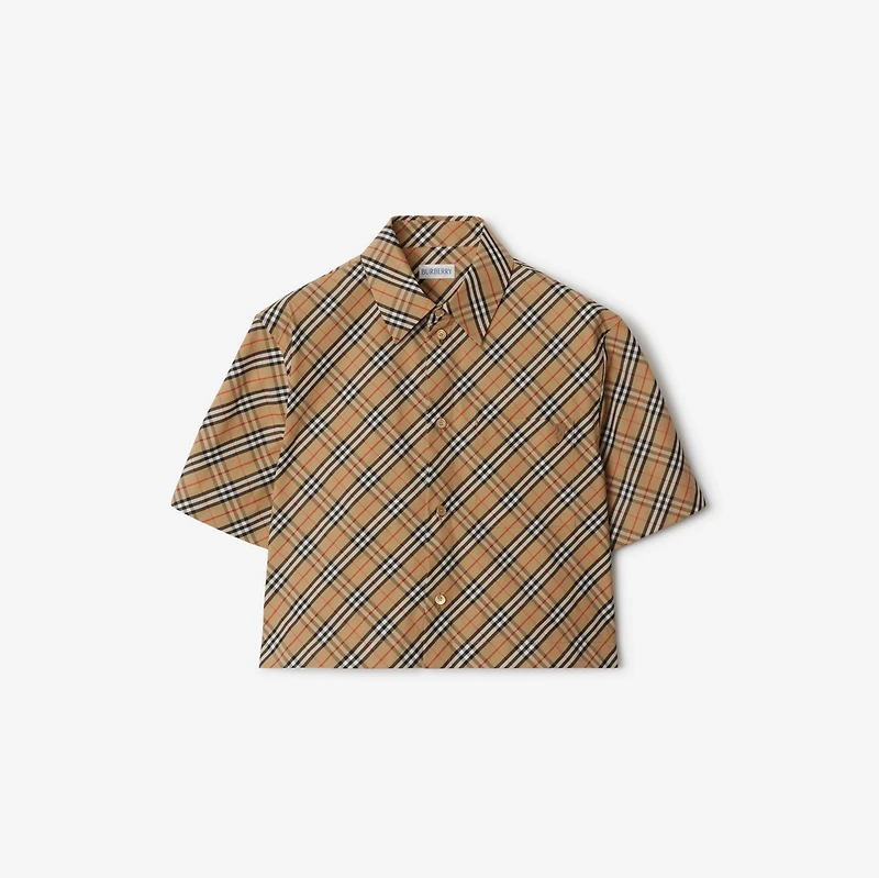 Cropped Check Cotton Shirt in Sand - Women | Burberry® Official