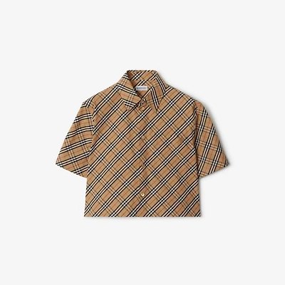 Cropped Check Cotton Shirt in Sand - Women | Burberry® Official