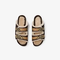 Check Shearling Urchin Sandals in Moorhen brown - Men | Burberry® Official