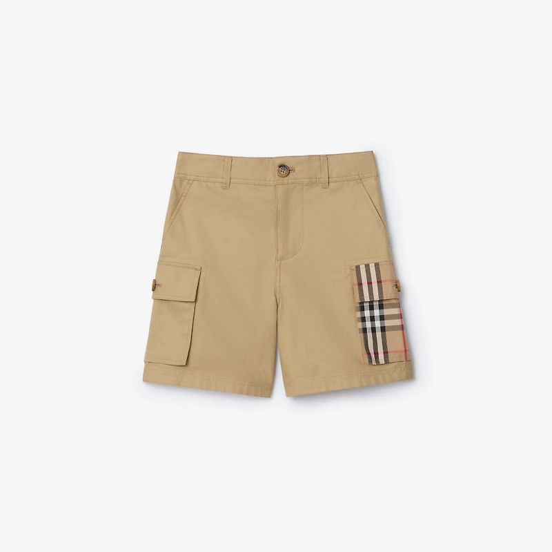 Check Trim Cotton Cargo Shorts in Sand beige | Burberry® Official