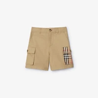 Check Trim Cotton Cargo Shorts in Sand beige | Burberry® Official