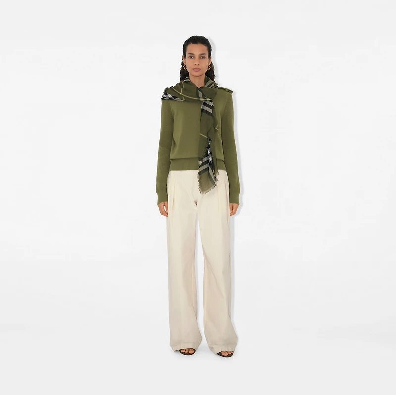 Wide Check Wool Scarf in Pea | Burberry® Official